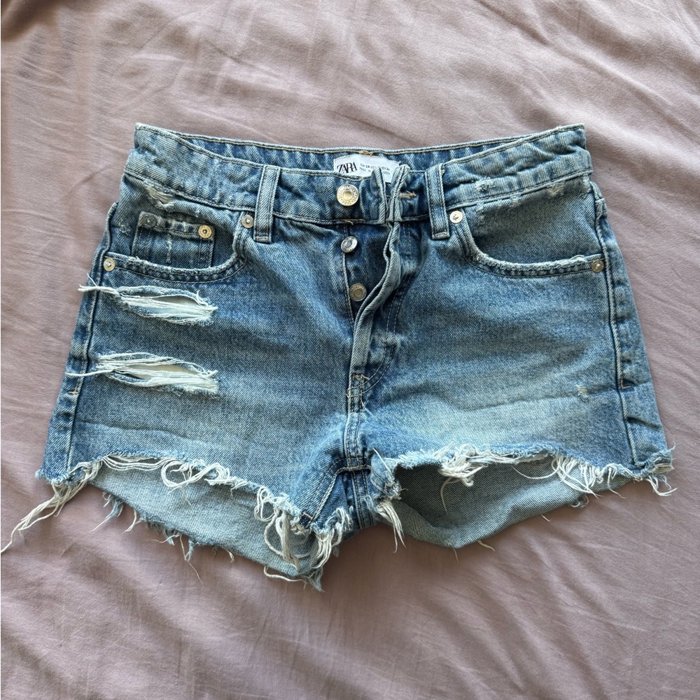 ZARA high waisted denim shorts distressed size 2